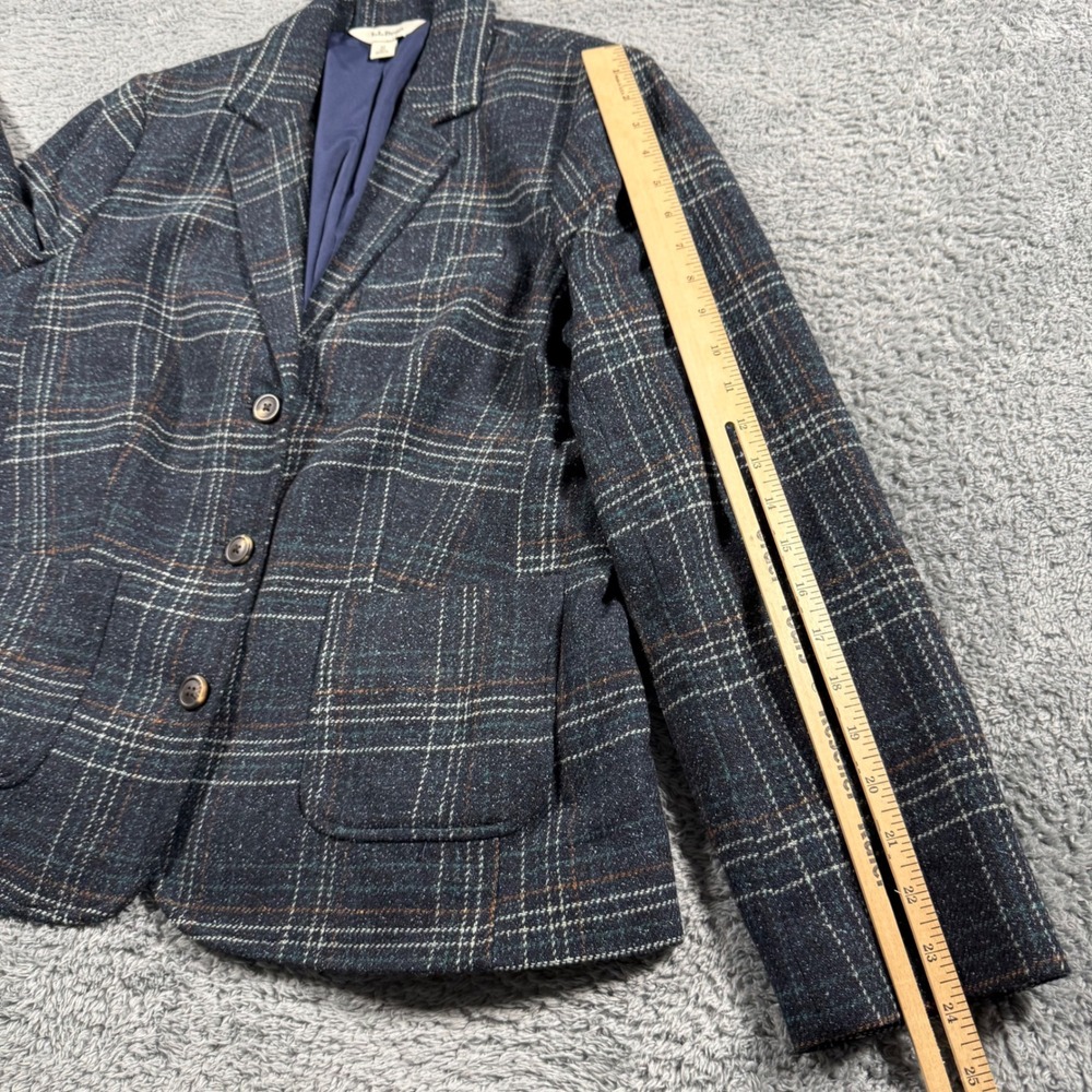 LLBean Women Windowpane Plaid Blazer Jacket Wool‎ Silk Front Pockets Size Medium - Picture 7 of 10